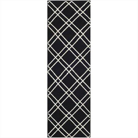 Safavieh 2 Ft. - 6 In. X 8 Ft. Runner- Contemporary Dhurries Black And Ivory Flatweave Rug DHU638A-28